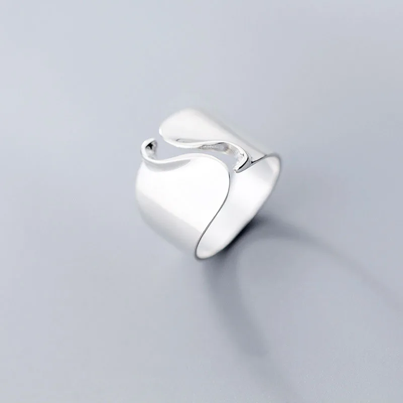 Anillo de Plata de Ley 925 auténtica para mujer, sortija de apertura ancha con ondas minimalistas, joyería fina OL para fiesta