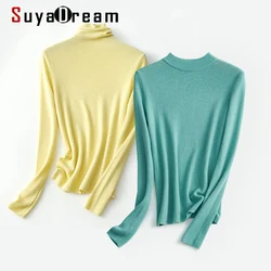 SuyaDream 2021 Winter 100%Wool Turtleneck Plain Pullovers 2021 Fall Winter Basic Sweaters for Woman Candy Colors