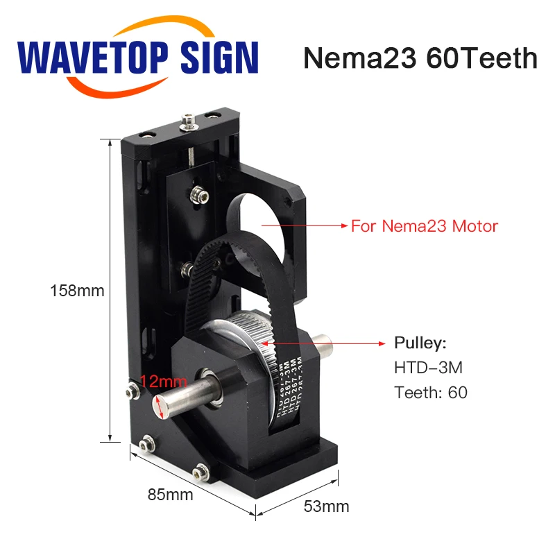 WaveTopSign Stepper Motor Reducer Y-axis Motor Base Nema23 38/60-Teeth Nema34 72-Teeth for Laser Cutting and Engraving Machine