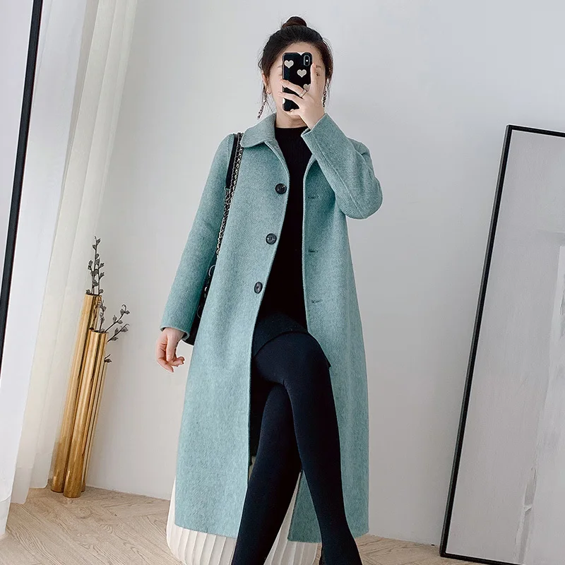 

AYUSNUE Wool Coat Female Long Jacket Double-faced Cashmere Elegant Ladies Coats Overcoat Women Autumn Herringbone M018 KJ2878