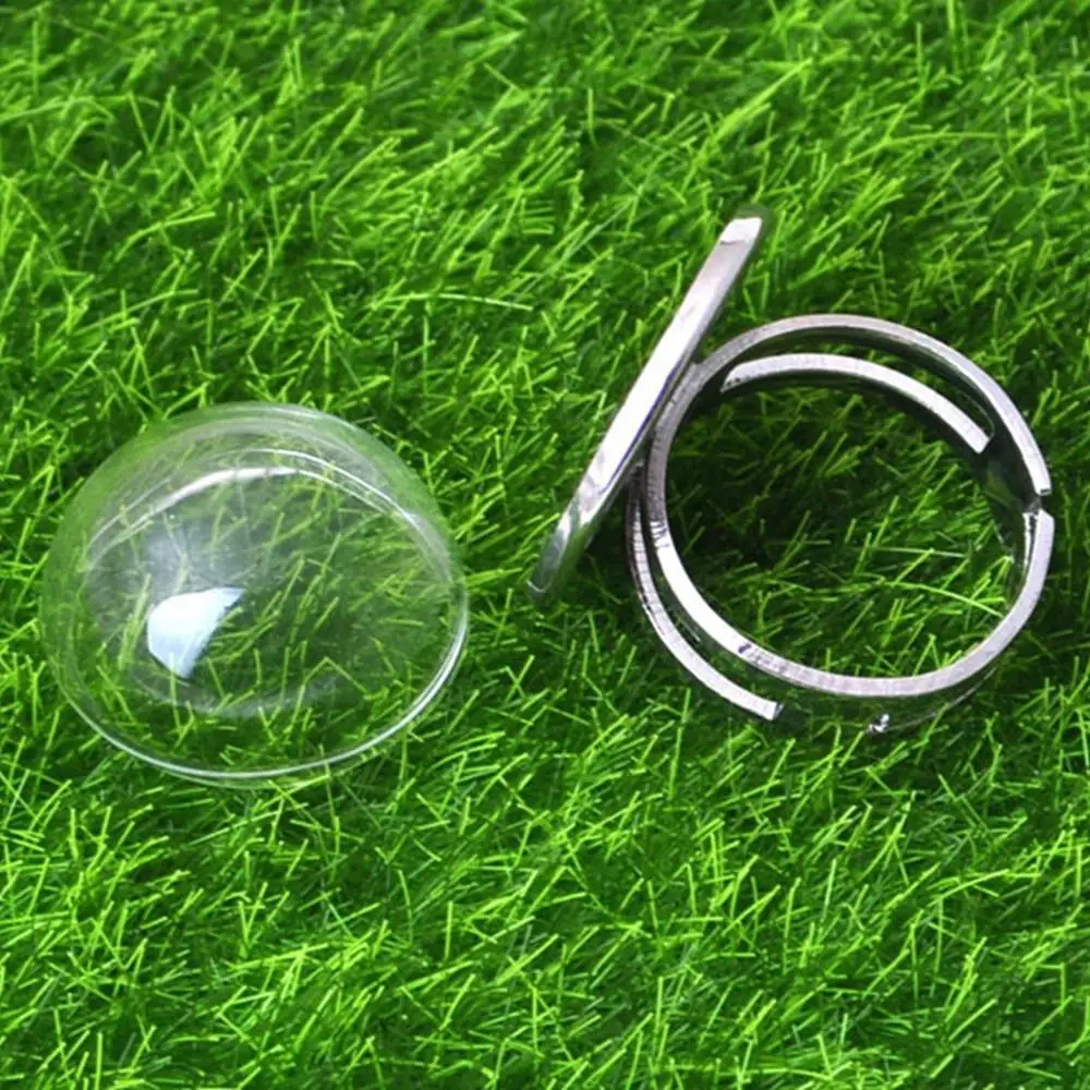 DIY Adjustable Silver-Tone Ring with 20mm Clear Glass Dome Terrarium - 1/2 Globe Bottle Mini TerrariuPendant for Necklace Craft