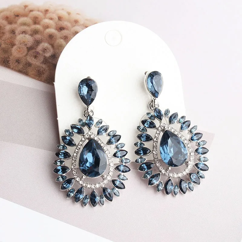 LUBOV Exaggerated opal Crystal Boucles Oreilles Pendan Earrings Women Personality Statement Drop Earrings Bijoux Acier Inoxydab