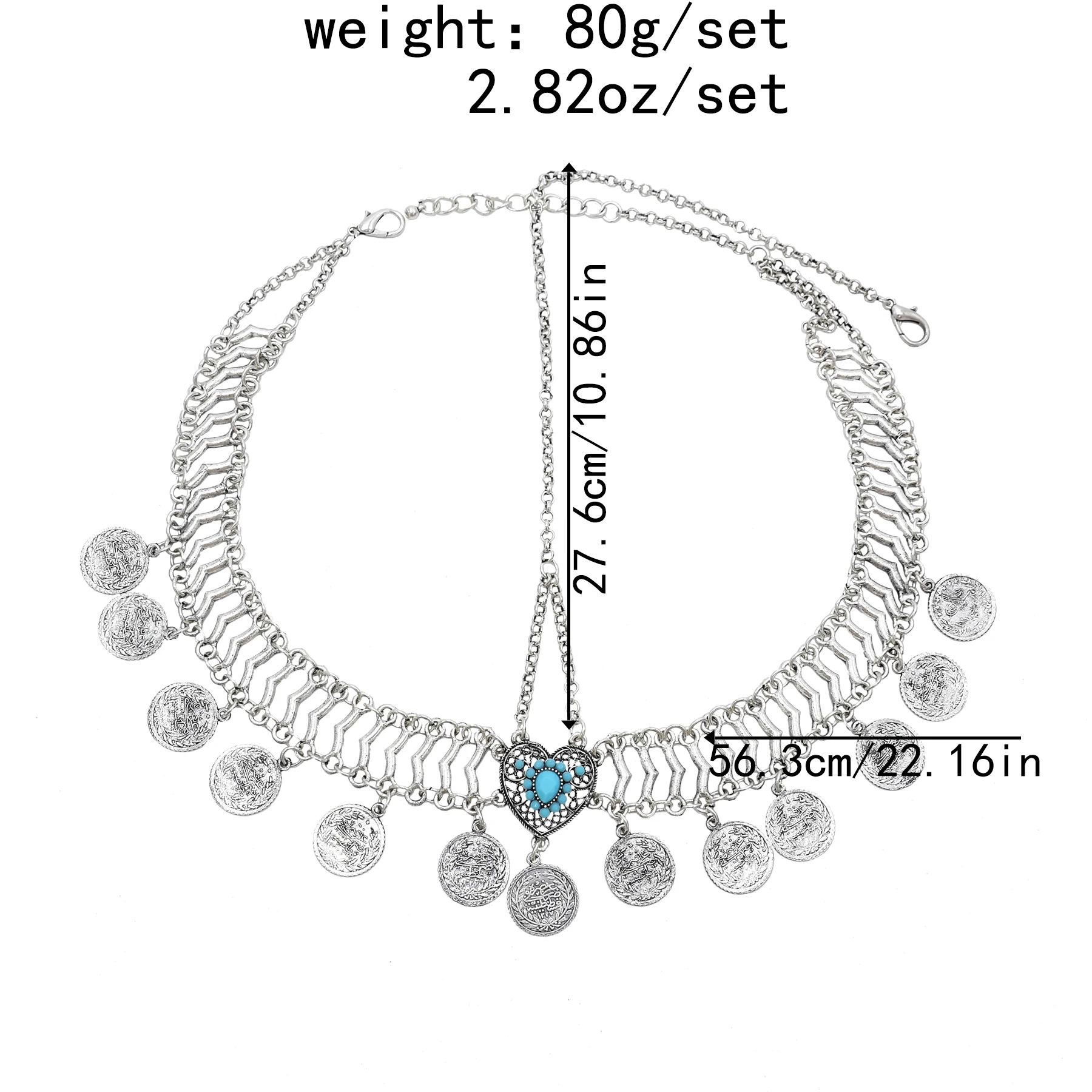 عملة معدنية الجبين سلسلة خمر الذهب والفضة اللون رئيس سلسلة أفريقيا مشبك شعر إثيوبيا الرقص مجوهرات الشعر العربي الهندي