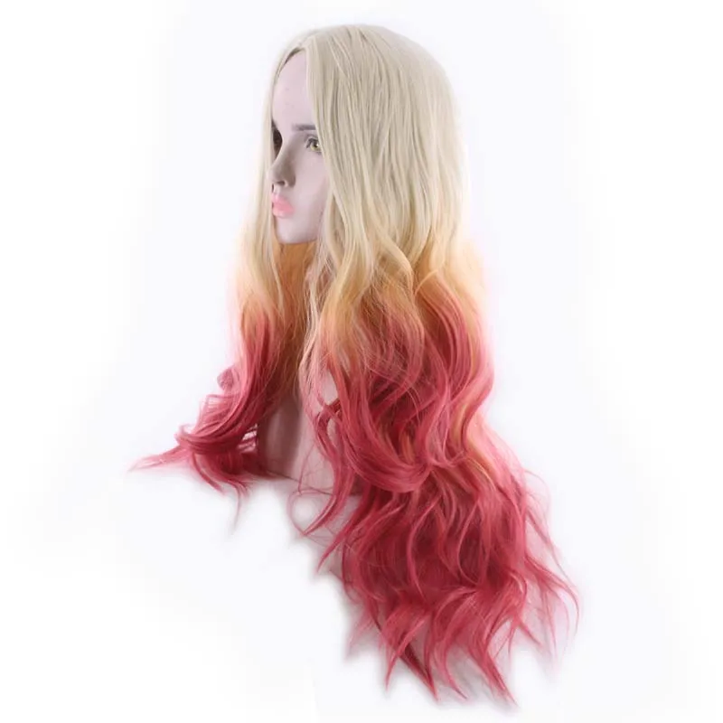 Similler Women Cosplay Synthetic Wigs Curly Hair High Temperature Fiber Long Ombre Wig for Party