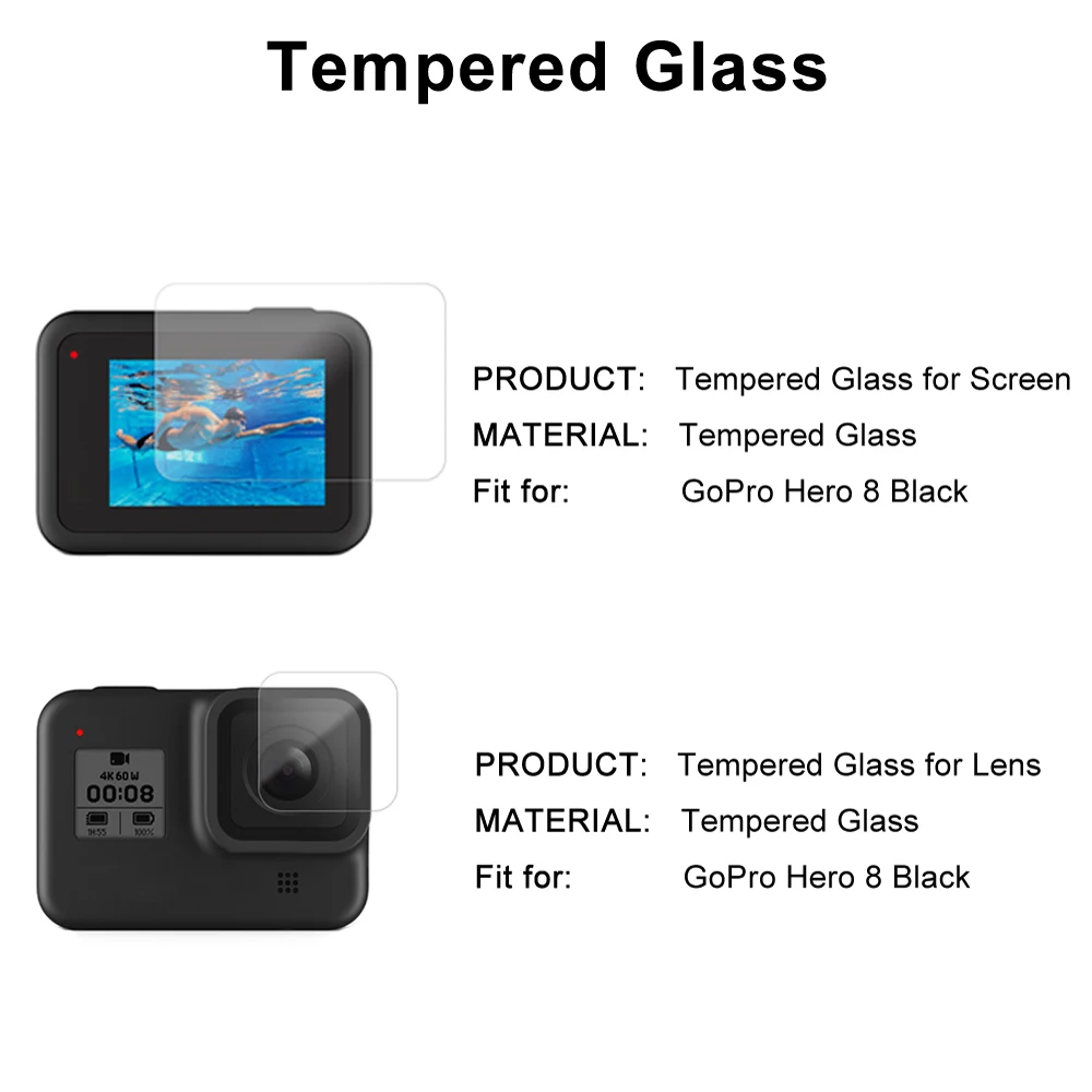 Frame Case for GoPro Hero 8 Black Screen Protector Tempered Glass Protective Lens Film Cover Mount for Go Pro 8 Accessories