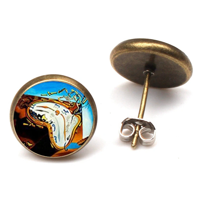 Salvador Dali Studs Earrings SalvadorDali Painting Ear Nail At the Moment of Explosion Earring Glass Cabochon