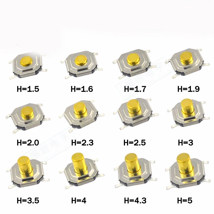 

1000PCS High quality 4*4*1.5mm 4x4x1.5mm SMD button switch microswitch Tact Switch 5.2*5.2*1.5mm Integrated Circuits