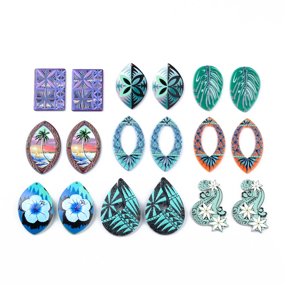 Druck Charms Blumen Muster Acryl Anhänger Schmuck Zubehör Handgemachte Herstellung DIY Ohrringe Schlüssel Komponenten 6 stücke Großhandel