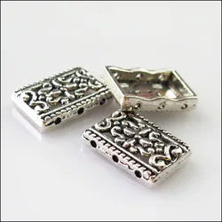 15 New Charms 2-2 Holes Flower Bar Spacer Beads Connectors 12x17.5mm Tibetan Silver Tone