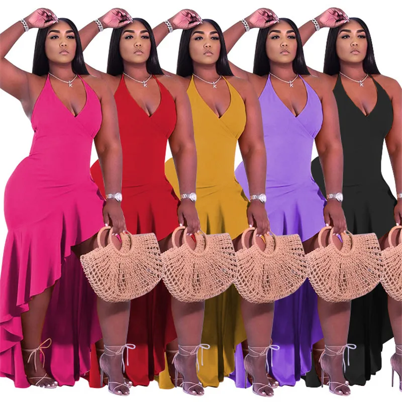 4xl Plus Größe Kleidung Kleid Frauen Großhandel V Hals Elegantes Party Outfits Rüschen Sommer Tank Maxi Kleider für Frauen Dropshipping