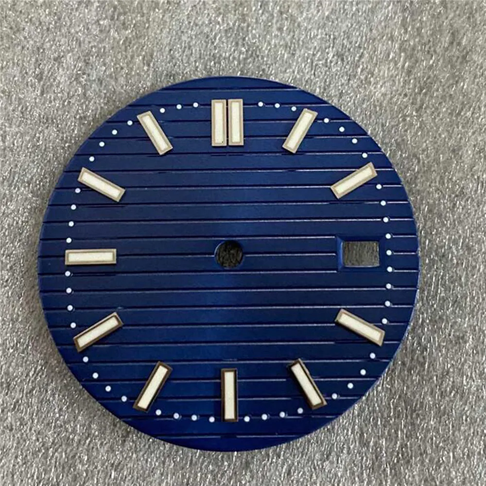 

30.5mm Blue Watch Dial Single Calendar Watch Face Replacement Green Luminous Dial Fit for NH35/NH36 Movement