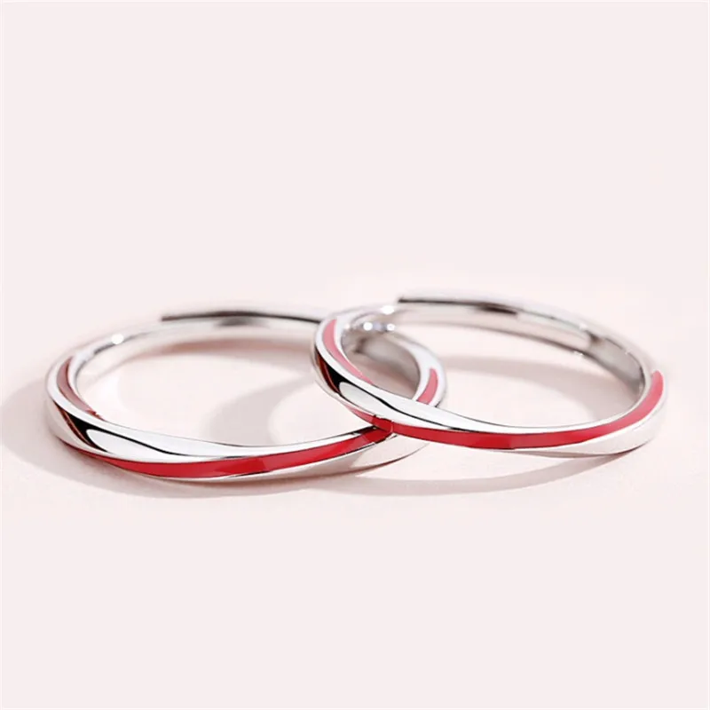 Drop Shipping Couples Rings Red Enamel Adjustable Finger Ring Silver-Color Ring For Women Men Statement Jewelry