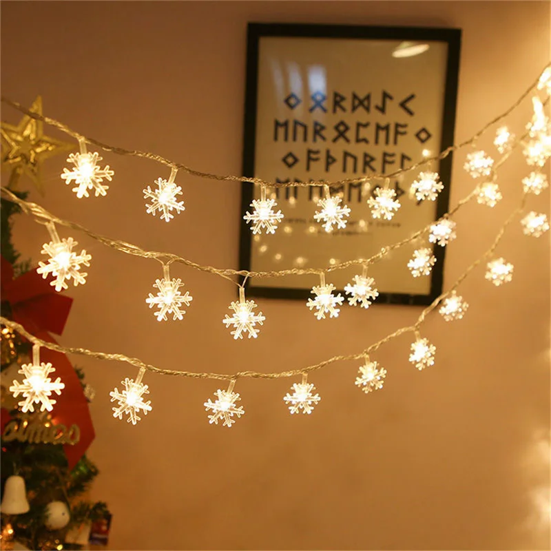 

New Year 20/40/80LED Snowflake String Light Garland Christmas Tree Fairy Lights Room Valentine's Day Decoration Lamp USB Battery