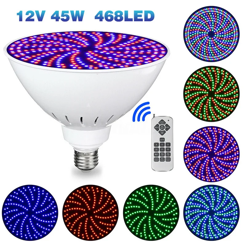 Led Swimming Pool Light 12V 120V 45W RGB IP68 Waterproof Pool Waterfall Light Underwater Lights E26 E27 LED Bulb Lamp Par38