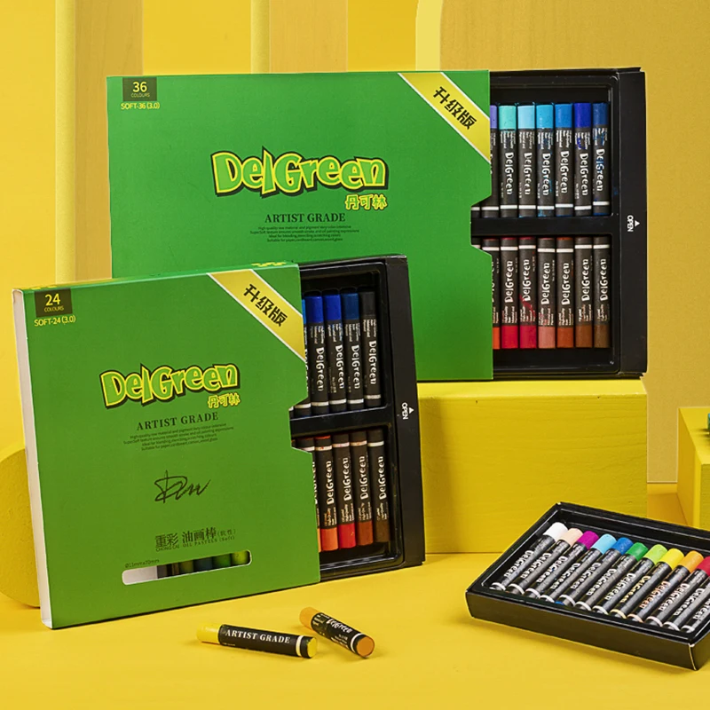 DELGREEN Heavy Color Oil Painting Pastel 12/24/36/60 Colors Mini/Advanced-Grey Paint Graffiti Crayon Artist Students Art supplie