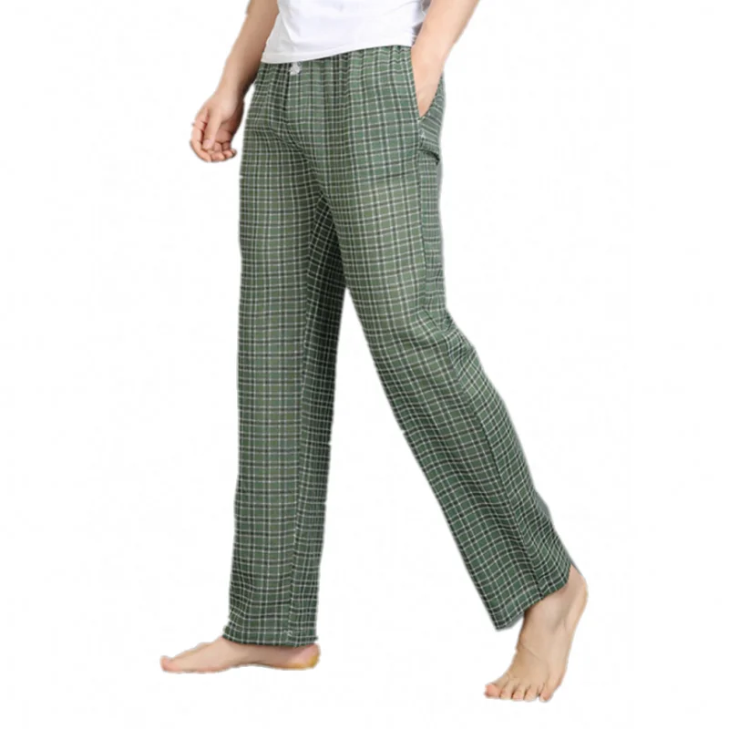 Spring Summer Men 100% Cotton Sleep Bottoms Male Plus Size Night Trousers Top Quality Lounge Pants Men Casual Plaid Home Pants