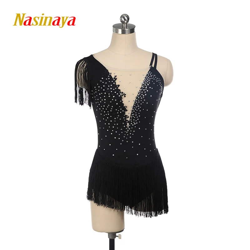 Nasinaya Figure Skating Competition Training Suit Women\'s Dress Children\'s Rhythmic Gymnastics Performance V-neck Black Tassel