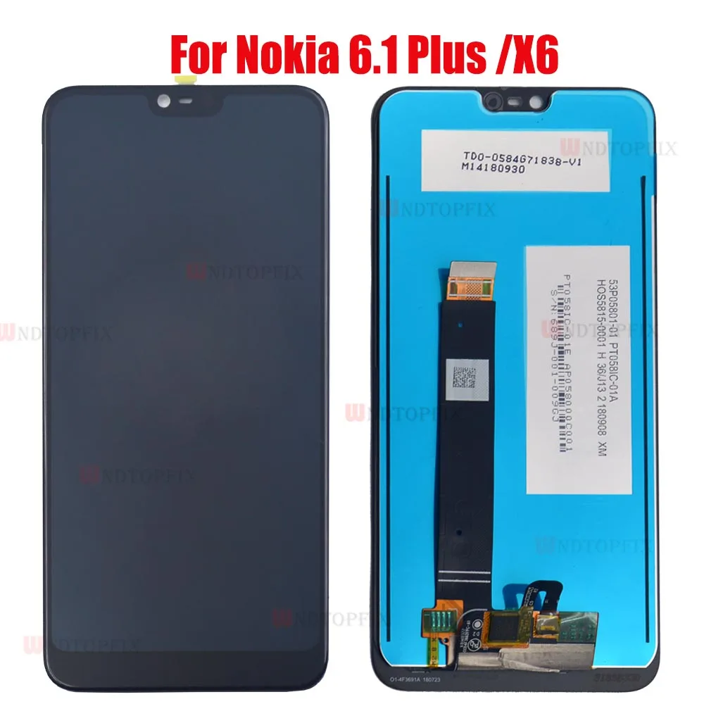 For Nokia6 Nokia 6.1 LCD Display Touch Screen Digitizer X6 2018 TA-1045 TA-1050 For Nokia 6.1 Plus LCD Screen Replacement