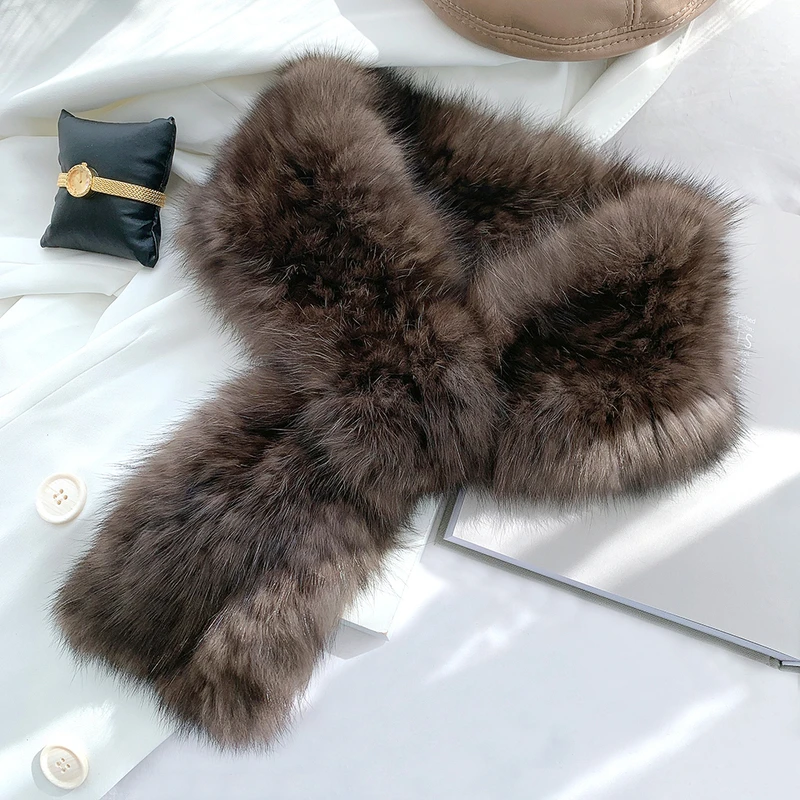 Zdfurs * feminino 100% real pele de sable malha cachecol alta qualidade natural pele de vison cachecóis senhora moda inverno envolve pescoço mais quente