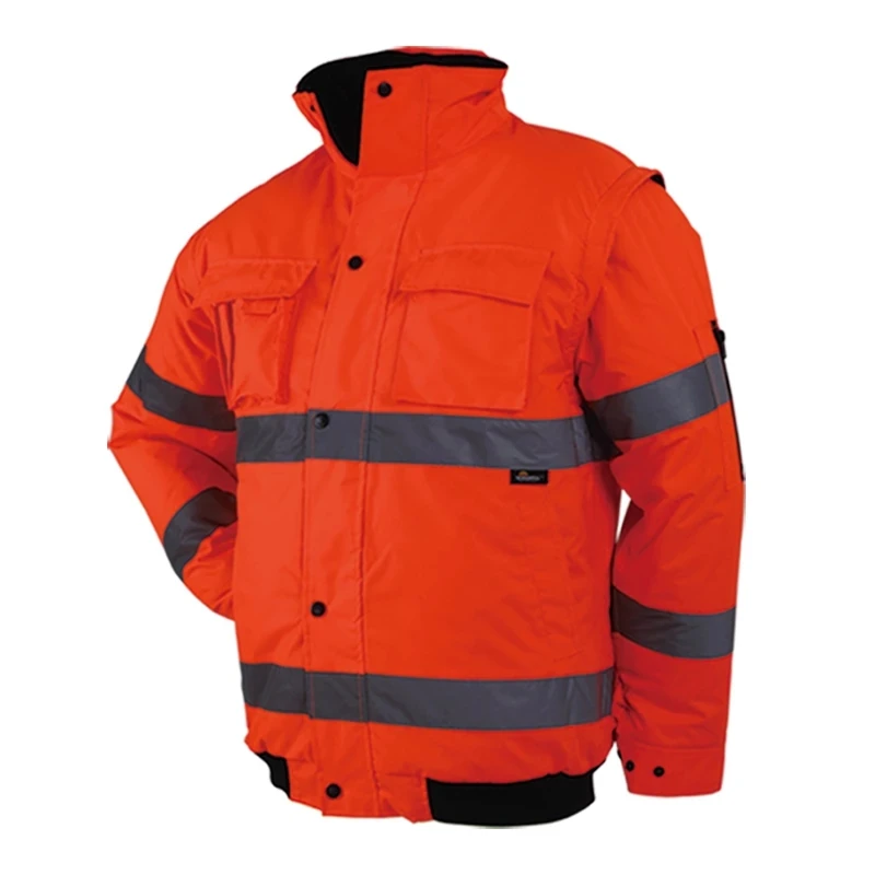 Work Reflective Winter Jacket Warm Men Removable Sleeves Jacket Waterproof Men Jackets Windproof Hi Vis Workwear Coat