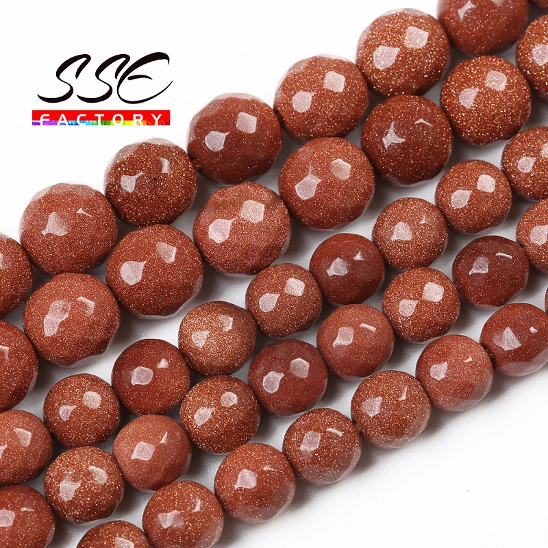 

Граненые золотые бусины из песчаника, круглые свободные бусины из натурального камня, аксессуары для браслетов, 15 дюймов, 4, 6, 8, 10, 12 мм