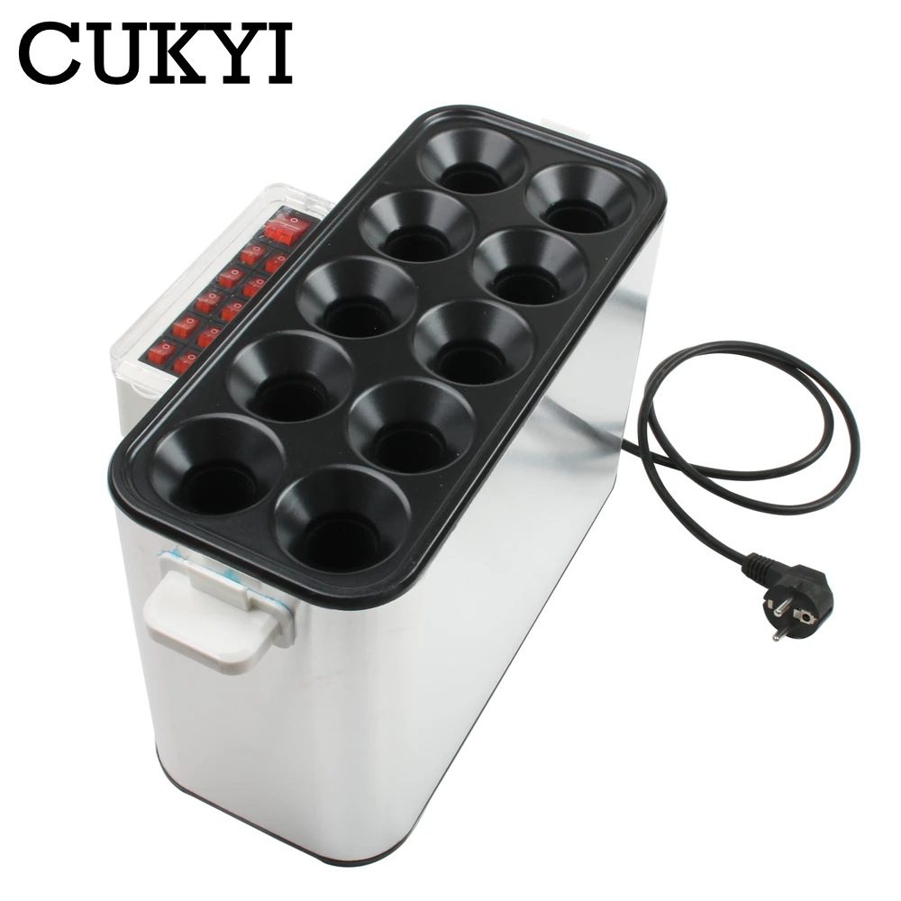 CUKYI 10 Tubes Commercial Eggs Sausage Machine 220V Automatic Breakfast Hot Dog Maker Egg Roll Baking Machine Omelette Master