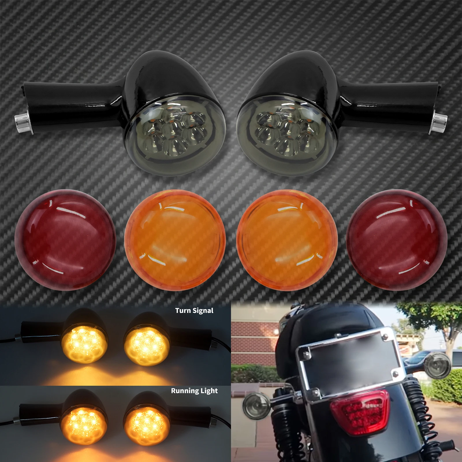 Motorcycle Rear Amber LED Turn Signal Light Long Bracket W/ Lens Cover For Harley Sportster Forty Eight XL1200X Roadster 1992-Up