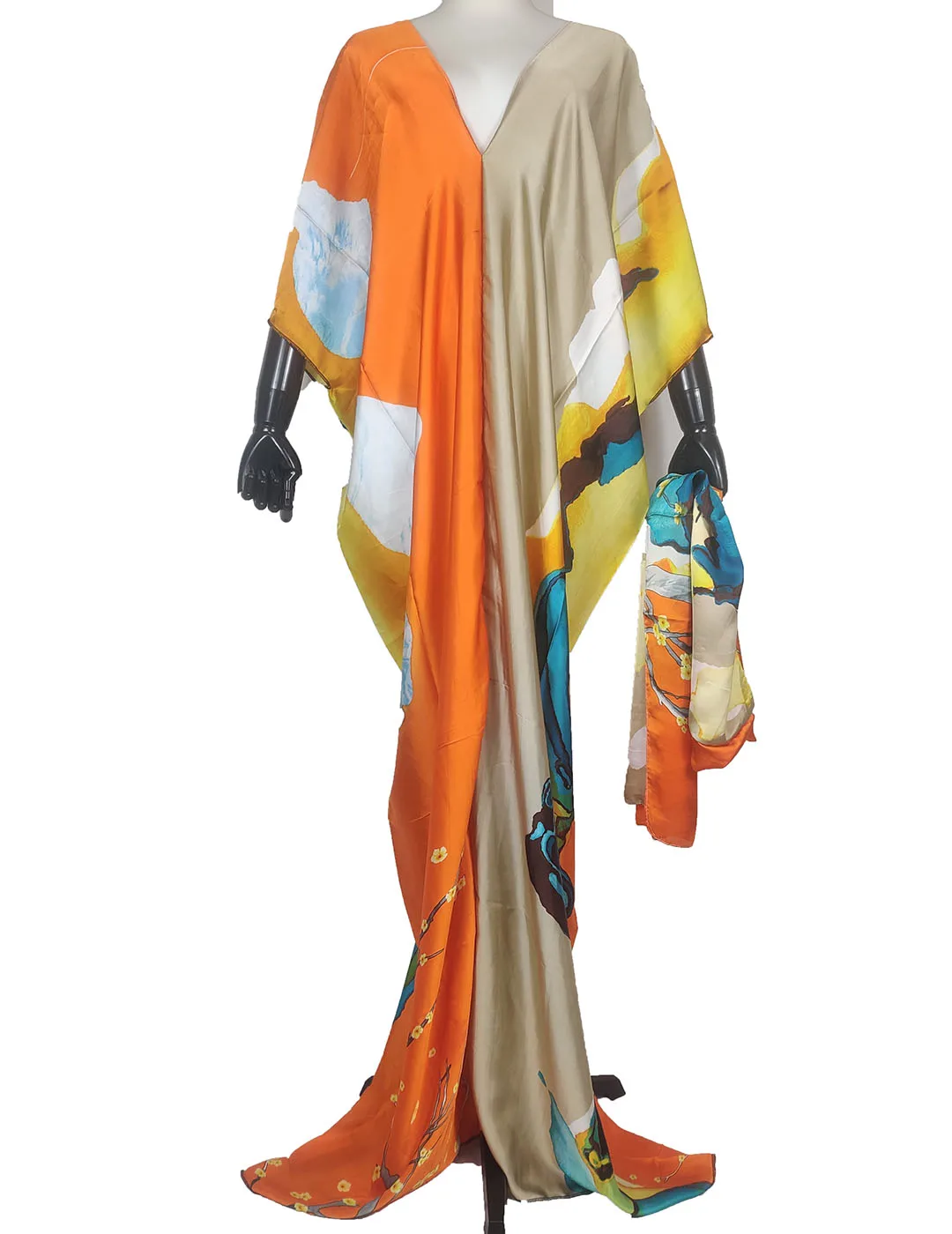 Muslim Multicolor Bohemian V-Neck Fashion  Abaya Dubai Kaftan Hijab Dress Women Islamic Clothing Turkey Caftan Long Dress