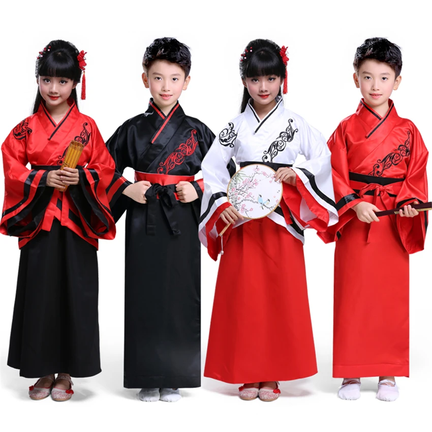 2022 New Year Traditional Chinese Clothing for Kids Red Cheongsam Set Boys Girls Satin Dress Culture Retro Qipao Hanfu Costumes