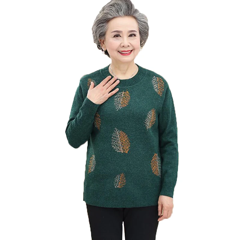 

Round neck Sweater Pullover Middle-aged and Elderly Women's Sweaters Spring Autumn Knitted Sweater Bottoming Shirt Female Tops