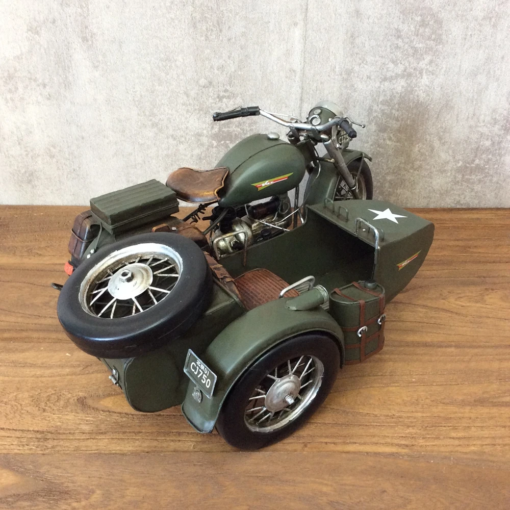 Model-Motorcycle-Tricycle Army Car Vintage Ironwork Tin Retro Crafts Handmade Handicraft Decorations China Modelcar Gifts