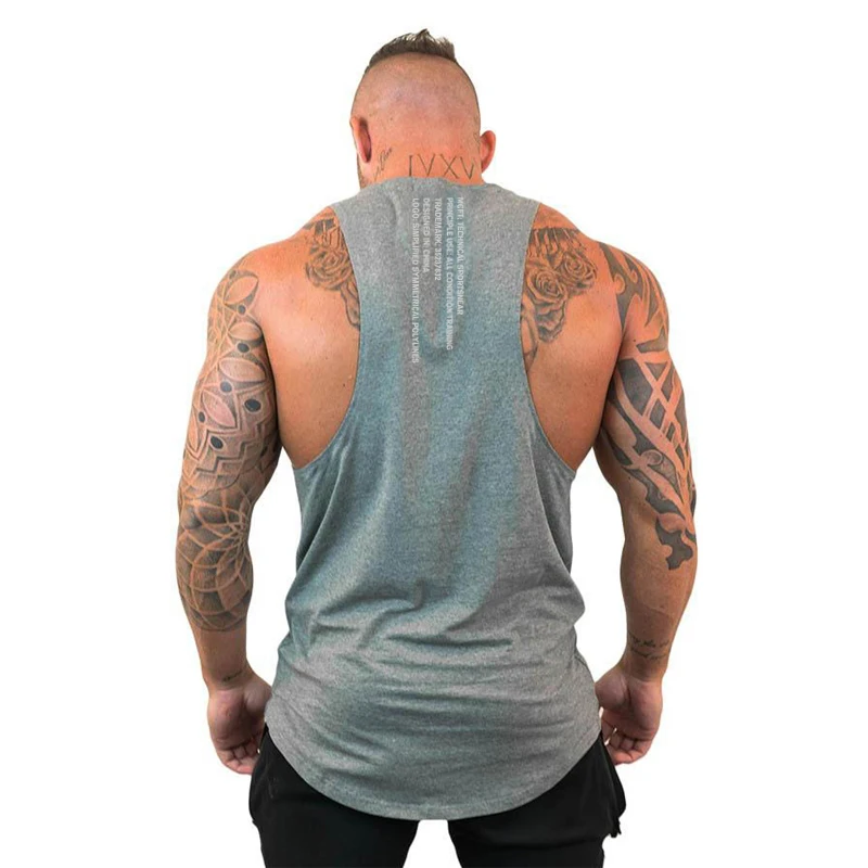 Racer Back mens Big Holes Sleeveless Tank Tops Gym Clothing Cotton Training Wear Sports Singlets Stringers Workout Tops