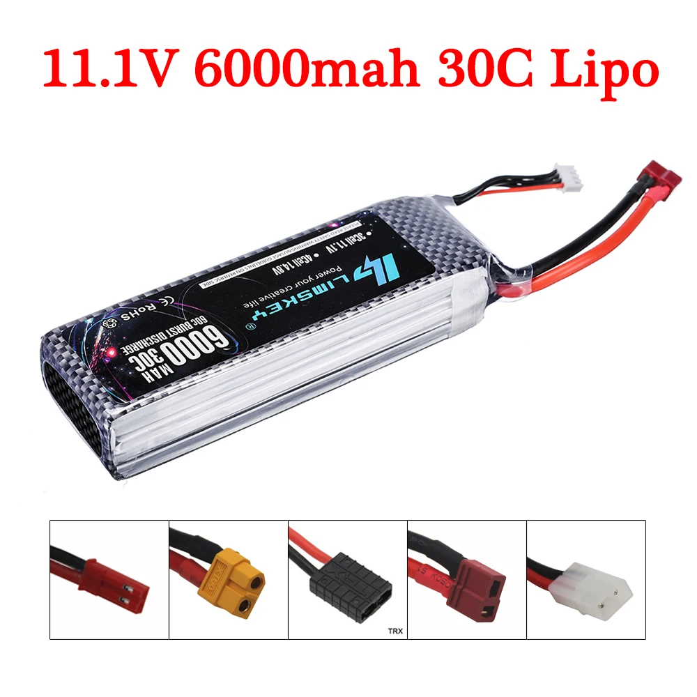 Литий-полимерный аккумулятор высокой емкости 3S 11,1 В 6000 мАч для радиоуправляемого дрона квадрокоптера запасная часть для радиоуправляемого вертолета автомобиля лодки 30C 11,1 В литиевая батарея