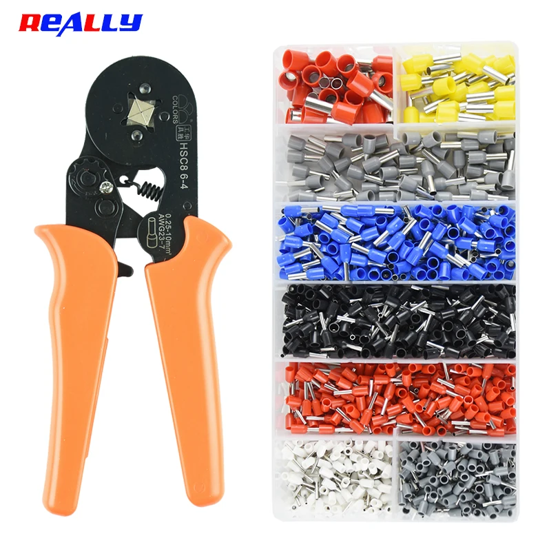 Ferrule Crimping Tool Kit AWG23-7 Self-Adjustable Ratchet Crimper Plier Set With Wire Terminal Wire End Ferrules