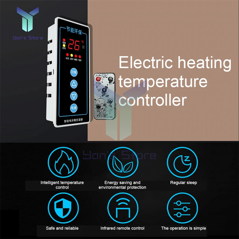 AC110V-220V 2500W Intelligent Electric Heat Thermostat Temperature Controller with Infrared Remote Control for Electric Radiator