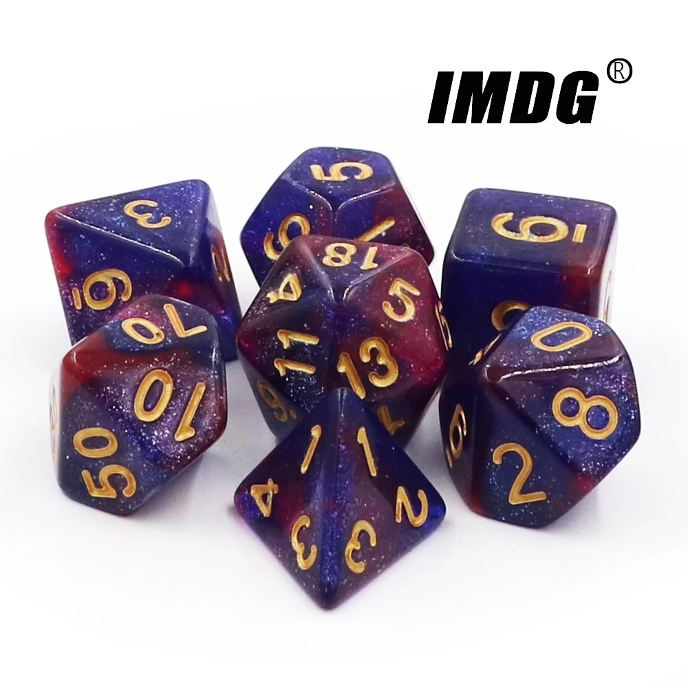 IMDG 7pcs/set Polyhedron D10 D20 RPG Game Dice Acrylic Dice DND Universe Galaxy Digital Game Dice with Bag