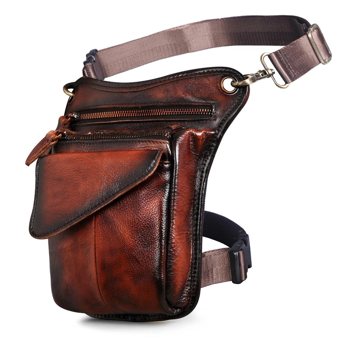 Riñonera de cuero auténtico con cera de aceite para hombre, bolso cruzado clásico de viaje a la moda, cinturón de motocicleta, bolsa de pierna caída, 211-3