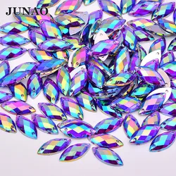 JUNAO 2000pcs 7*15mm Purple AB Horse Eye Shape Sew On Crystal Rhinestones Flatback Acrylic Strass Sewing Stones for Needlework
