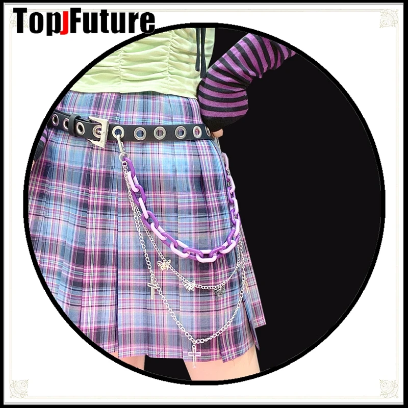 Lot style lolita girl women Rainbow Candy Color cross heart key Plastic Resin Chain Punk Hip-Hop Lanyard pants Waist Chain