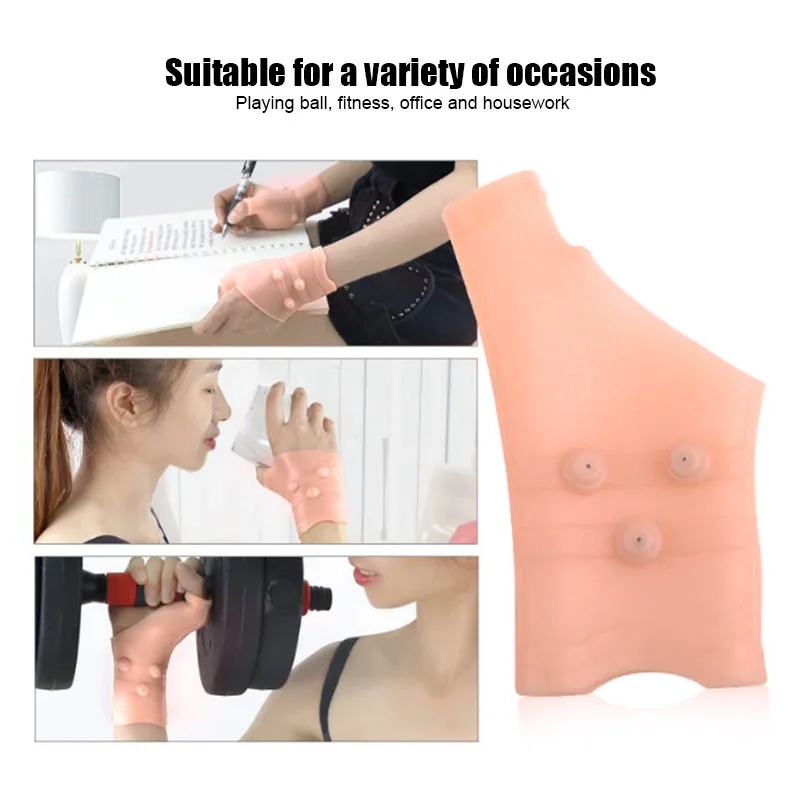 1pc Magnetic Therapy Soft Silicone Wristband Gloves Wrist Sprain Fixed Magnet Glove Cover Beige Unisex Finger Orthosis Protector