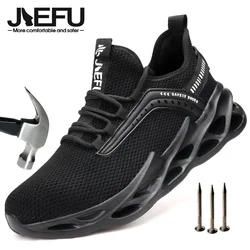 JIEFU Safety Shoes with Steel Toe Cap for Men Women Breathable Lightweight Shockproof Construction Work Sneakers