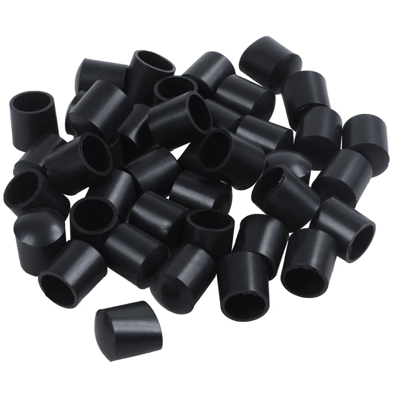 Rubber Caps 40-Piece Black Rubber Tube Ends 10mm Round