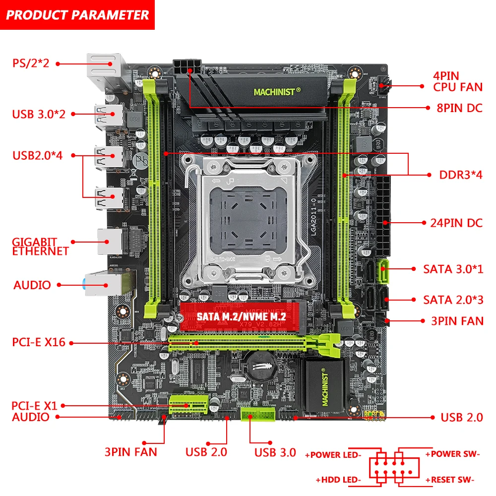 Go! MACHINIST X79 Desktop Motherboard Support LGA 2011 Xeon E5 CPU Processor DDR3 RAM Memory Four Channel X79 V2.82H