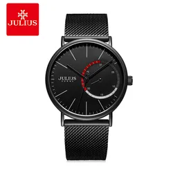 JULIUS Watch  JAH-119 small dial in month function Mens full black Steel Watch Super Cool Design Wristwatch