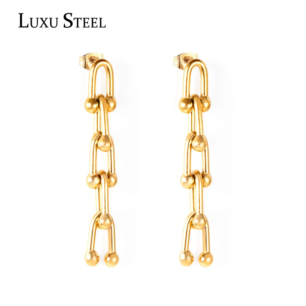 LUXUSTEEL Stainless Steel Gold Color Ball Drop Earrings Women Accessories No Fade Trendy Style Long Earrings Female Party Gift