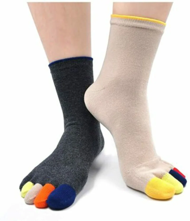 5 Pairs Casual Mans Five Finger Socks Solid Breathable Cotton Business Colorful Toes Deodorant Split Toe Socks Male Fashions