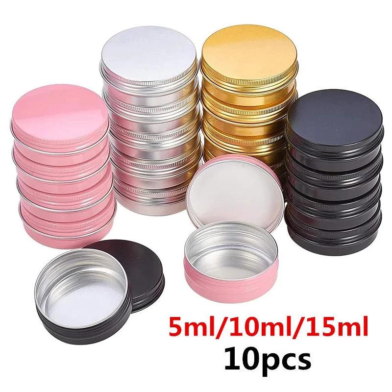10 stücke Leere Nachfüllbare Flaschen Aluminium Runde Zinn Dosen Box Kerze Creme Jar Pot Fall Schraube Gewinde Deckel Kosmetische Lagerung 5/10/15ML