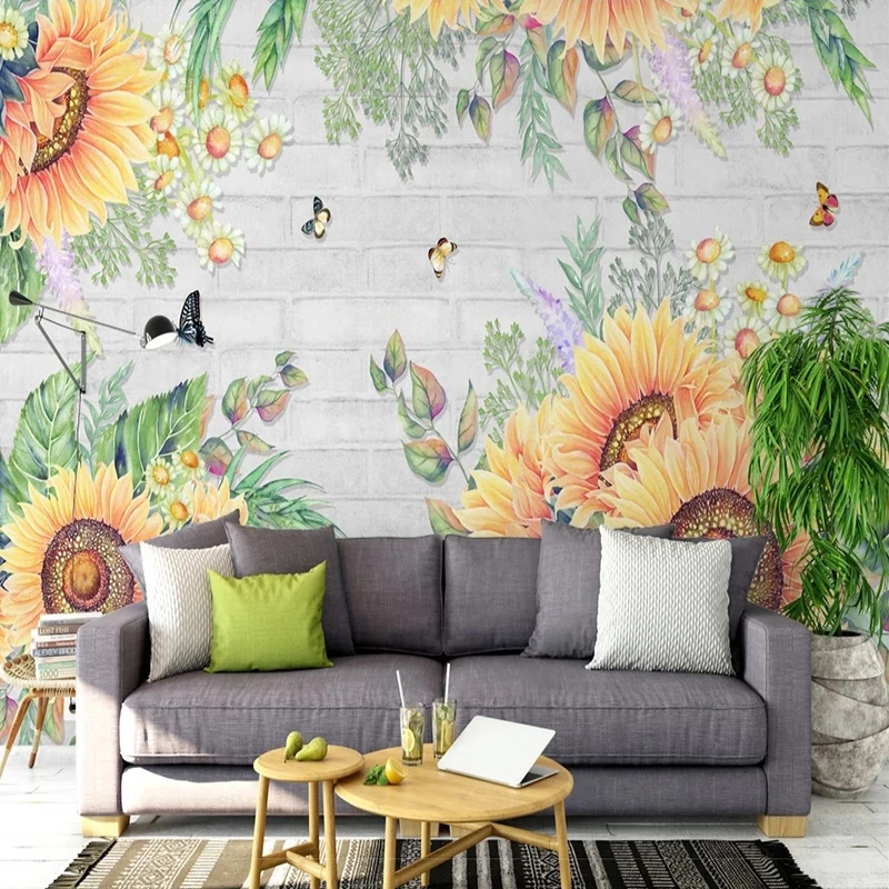 Custom Mural Wallpaper 3D Idyllic Nordic Flower Butterfly Fresh Wall Papel De Parede Fresco Tapety Sticker Home Décor Tapety Art