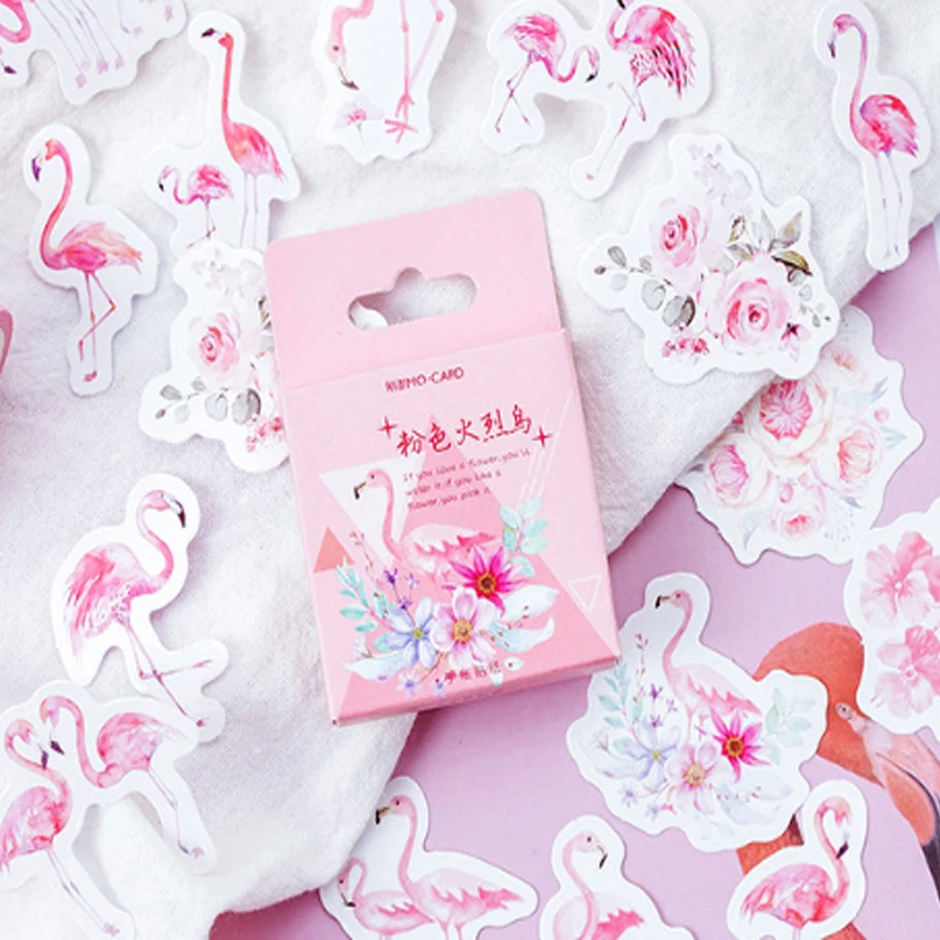 45PCS/box New Pink Flamingos Paper Lable Sealing Stickers Crafts Scrapbooking Decorative Lifelog DIY Stationery Sticker