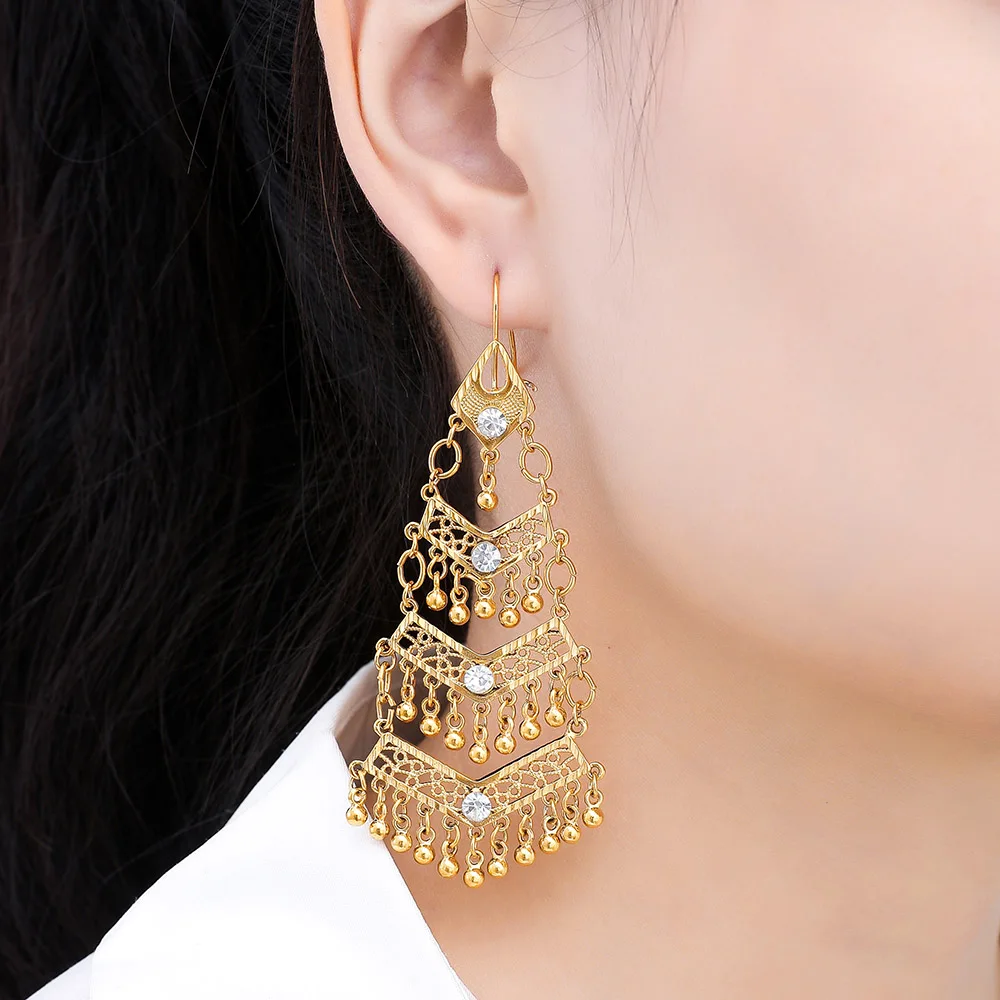 Gold Color Tassel Earrings for Women Bohemian Earrings Dangle Drop Earring Muslim Islamic Female Allah Turkish Jewelry